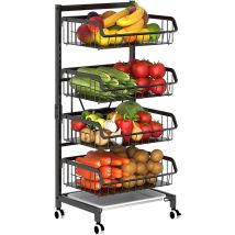 Todeco - Carrito Cocina, Carro de 4 Niveles con de Cesta Ruedas bloqueables, para Cocina, Frutas, Verduras, Artículos de Tocador