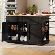 Carrito de cocina 151,5x59,7x91,7cm con 2 cajones, aparador con botellero, carrito comedor móvil con fuente de alimentación, mdf y metal, negro