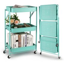Todeco - Carrito de Cocina Plegable, Carrito Multiuso de Tres Niveles con Bloquear Ruedas, 46 *29.5 *78.5 cm, Muebles De Almacenamiento para la Baño,