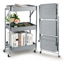Todeco - Carrito de Cocina Plegable, Carro de Almacenamiento, Carro de Servicios Metálicos de 3 Niveles, sin Montaje, 46 x 29 x 78 cm, para Cocina