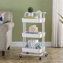 Carrito De Cocina,carrito De Belleza,carro Con Ruedas, Carro De Almacenamiento Con Ruedas De 3 Niveles, Con Rueda Bloqueable,con Asa,blanco,43×36×86cm