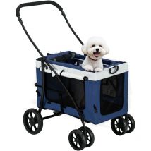 Pawhut - Carrito para perros plegable con vagón desmontable 4 puertas con cremallera 2 correas de seguridad 2 correa de transporte y cojín