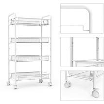 Carritos de Almacenamiento, Organizador de Hogar, 4 tier, 83,5 x 46 x 27 cm, Blanco, Material: Hierro