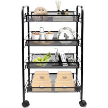 Carritos de Almacenamiento, Organizador de Hogar, 4 tier, 83,5 x 46 x 27 cm, Negro, Material: Hierro