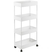 Carro de cocina, carro con estante móvil con 4 estantes para cocina, baño, bodega, blanco