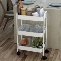 Carro de cocina de 3 estantes de metal blanco con ruedas - Tier