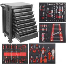 Jomafa - Carro de taller 8 cajones con herramienta y bandeja de acero inoxidable, 4 módulos eva rojo