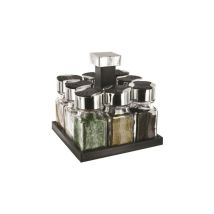 Etagère à épices – Carrousel rotatif 10 pots – Métal, Verre, Polypropylène – Dimensions : 16x16x17 cm