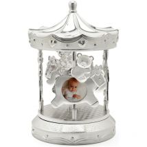 Carrousel avec boîte à musique avec chevaux pour enfants, cadre argenté pour 4 photos Taille: Fi 140x211 mm UGS : ZV8130261