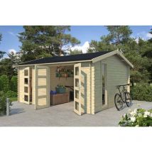 Lasita Maja - Carroz 2-Log Cabin, Wooden Garden Room, Timber Summerhouse, Home Office - L496 x W403.4 x H250.8 cm