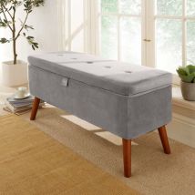 Carson - Grey Fabric Velvet Storage Ottoman Chest Bedding Blanket Box Wooden Legs