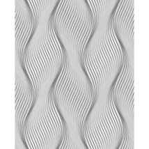 Edem - Carta da parati a righe 85030BR36 Carta da parati in vinile leggermente strutturata con linee ondulate ed accenti metallici grigio grigio-luce