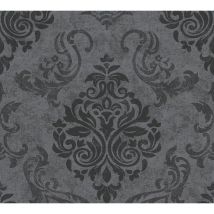 Profhome - Carta da parati barocca 953723 Carta da parati tnt leggermente strutturata in stile barocco scintillante antracite nero-grafite grigio