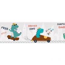 Profhome - Carta da parati con animali 403745 Bordo autoadesivo leggermente strutturata con disegni di animali opaca verde marrone grigio bianco 0,75