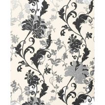 Carta da parati floreale Edem 833-20 design elegante floreale fiori foglia nero bianco argento crema 70 cm