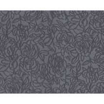 Edem - Carta da parati floreale 9040-27 Carta da parati tnt goffrata a caldo goffrata con ornamenti floreali lucida antracite grigio 10,65 m2