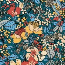 Carta da parati floreale Profhome 377564 Carta da parati TNT liscia con motivo floreale opaca blu marrone-rossiccio arancione beige 5,33 m2