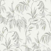 Carta da parati floreale Profhome 378303 Carta da parati tnt leggermente strutturata con motivo floreale opaca grigio verde bianco 5,33 m2