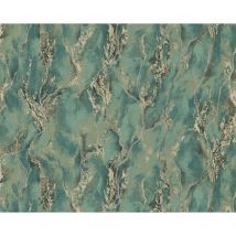 Edem - Carta da parati grafica 421ST28 Carta da parati tnt goffrata a caldo leggermente strutturata con aspetto pietra ed accenti metallici verde
