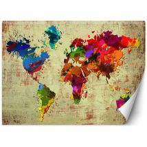 Carta Da Parati, Mappa Del Mondo Colorata Dipinta - 350x245