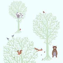 Profhome - Carta da parati per bambini 381342 Carta da parati tnt leggermente strutturata con disegni di animali opaca verde marrone grigio bianco