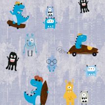 Profhome - Carta da parati per bambini 381211 Carta da parati tnt leggermente strutturata per bambini opaca blu giallo marrone nero 5,33 m2