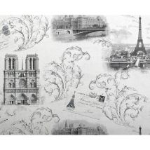 Carta da parati romantica EDEM 9050-10 Carta da parati tnt Parigi Torre Eiffel Notre Dame goffrata shabby chic scintillante bianco grigio 10,65 m2