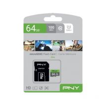 PNY - Elite - 64 Go - MicroSDXC - Classe 10 - Class 1 (U1) - Vert - Gris (P-SDUX64U185GW-GE)