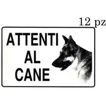BS - Cartello attenti al cane 12pz plastificato biadesivo targa segnelatica 30x20cm