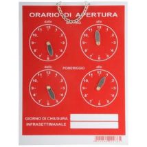 Cartello Orario con 4 Orologi in PVC 16x21 cm – Design Blu e Rosso – Catenella Inclusa – LETTERFIX