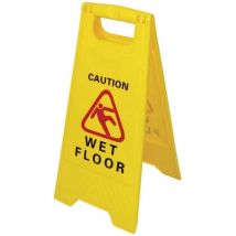 Cartello segnaletica pavimento bagnato in plastica cavalletto bifacciale con manico giallo 60.5x25x37