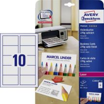 Avery - Zweckform C32026-25 Cartes de visite imprimables, bords lisses 85 x 54 mm ultra-blanc 250 pc(s) Format du papier: - ultra-blanc