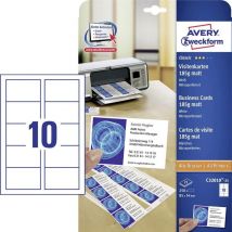 Avery-Zweckform C32010-25 Cartes de visite imprimables, microperforées 85 x 54 mm blanc 250 pc(s) Format du papier: din - blanc