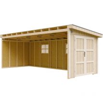 Timbela - Casa de jardín de primera calidad 14,3 m² - H231x248x648 cm - Construcción de paneles lp Smartside - Sin suelo ni pared lateral M941B