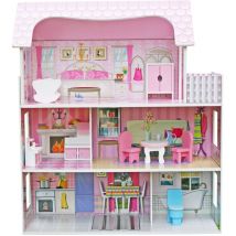 Outdoor Toys - Casa de Muñecas Infantil de Madera Alba 62x27x70 cm con Luces led y 8 Muebles