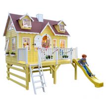 Green House - Casa per bambini in legno su palafitta con scivolo e letto a soppalco super paris. 335 x 295 x 375 cm. Casetta verniciata, trasporto