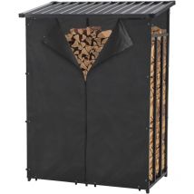Casa.pro - Refugio para leña Cobertizo para Madera Soporte para Leña con Techo Leñero Organizador Exterior Acero / Poliéster 185 x 130 x 70 cm Negro