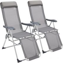 2pz Set Sedie da Giardino Campeggio in Alluminio pieghevoli schienale alto regolabile a 7 livelli poggiapiedi Grigio - Casaria