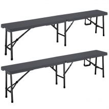 CASARIA 2x Banc pliable en plastique 180x25x43cm anthracite Banc exterieur jardin Banc pliant camping pique-nique fête
