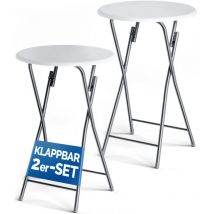 Folding 60cm Bar Tables Height 110cm Foldable Easy Care Side Table Set Cocktail Round Dining High Garden Patio Balcony Terrace White Weiß Holzoptik