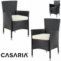 2x Sedie da Giardino Salvaspazio Impilabili Incl. 2 Cuscini Schienale Alto Polyrattan Balcone Terrazza Nero - Casaria