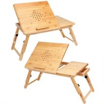 Casaria - 2x Table de lit pliable support ordinateur portable réglable inclinable bambou bureau de lit tiroir rangement 2x