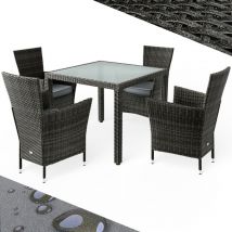 5-Piece Poly Rattan Garden Furniture Set 4 Stackable Chairs with Cushions 90x90cm Table Weather-Resistant, Durable, Comfortable Seating Perfect for