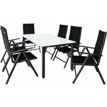 7pc Aluminum Garden Chair Glass Top Table Set 6 Seat Outdoor Furniture Anthracite - Casaria