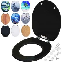 Asiento de Inodoro Tapa wc Descenso Automático Doble mdf Bisagras de Metal Inoxidable Carga 175KG Antibacteriano Negro - Casaria