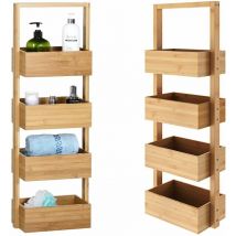 Casaria - Badezimmerregal Standregal Bambus 4 Ablagen 88x16x28 cm Holz Küchenregal Korbregal Bad Badregal stehend Badezimmer Küche Regal Schmal