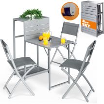 Balkonmöbel Set 3 Stühle Tisch Klappbar Platzsparend inkl. Rollen Wetterfest Stahl Pulverbeschichtet Garten Terrasse Möbel Sitzgruppe Grau - Casaria