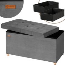 Banc de rangement en velours 76 x 38 x 42 cm Siège Coffre de rangement pliable 100 l salon chambre couloir Anthrazit m (de) - Casaria
