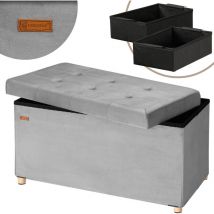 Banc de rangement en velours 76 x 38 x 42 cm Siège Coffre de rangement pliable 100 l salon chambre couloir Grau m (de) - Casaria