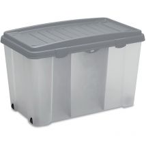 Boîte de rangement 120L en plastique transparent empilable sans bpa gain de place caisse de rangement roulettes Gris - Casaria